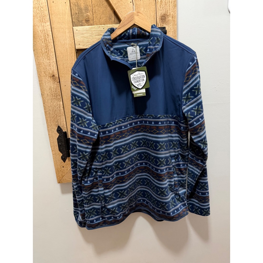 Ascend Mens Yukon Quarter Zip Fleece Pullover Blue Southwestern Geometric Large